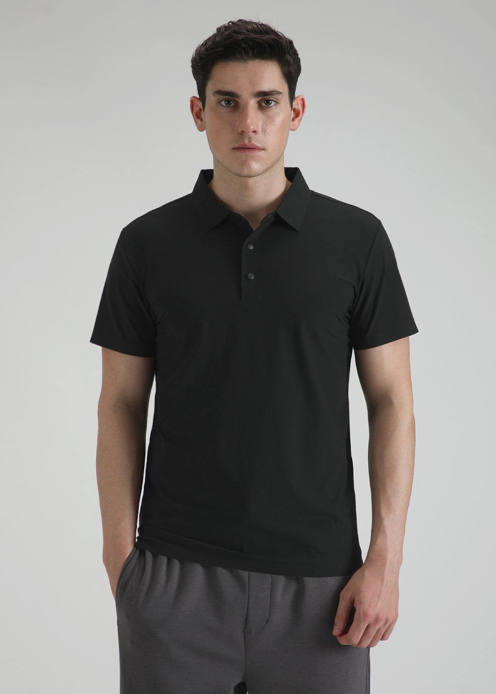 Self Black Plain Stitchless Polo T-shirt