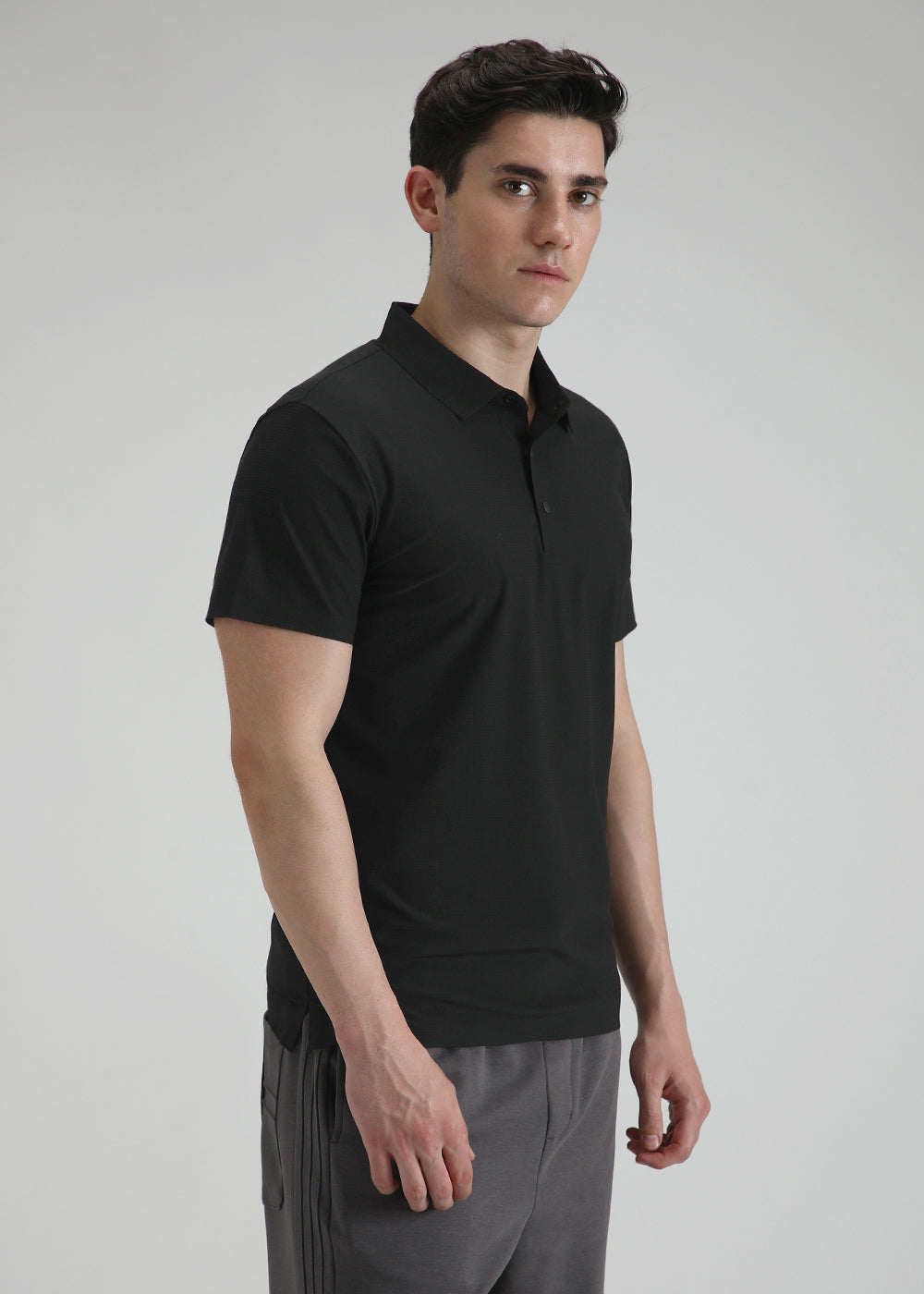 Self Black Plain Stitchless Polo T-shirt