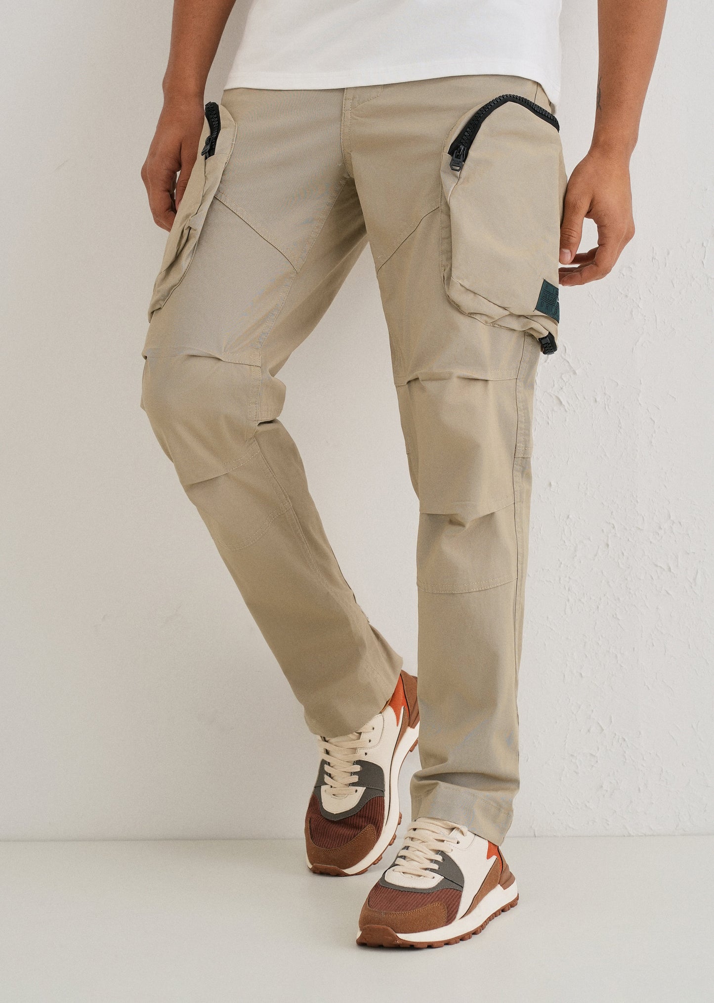 Soft Beige Zipper Cargo Pant
