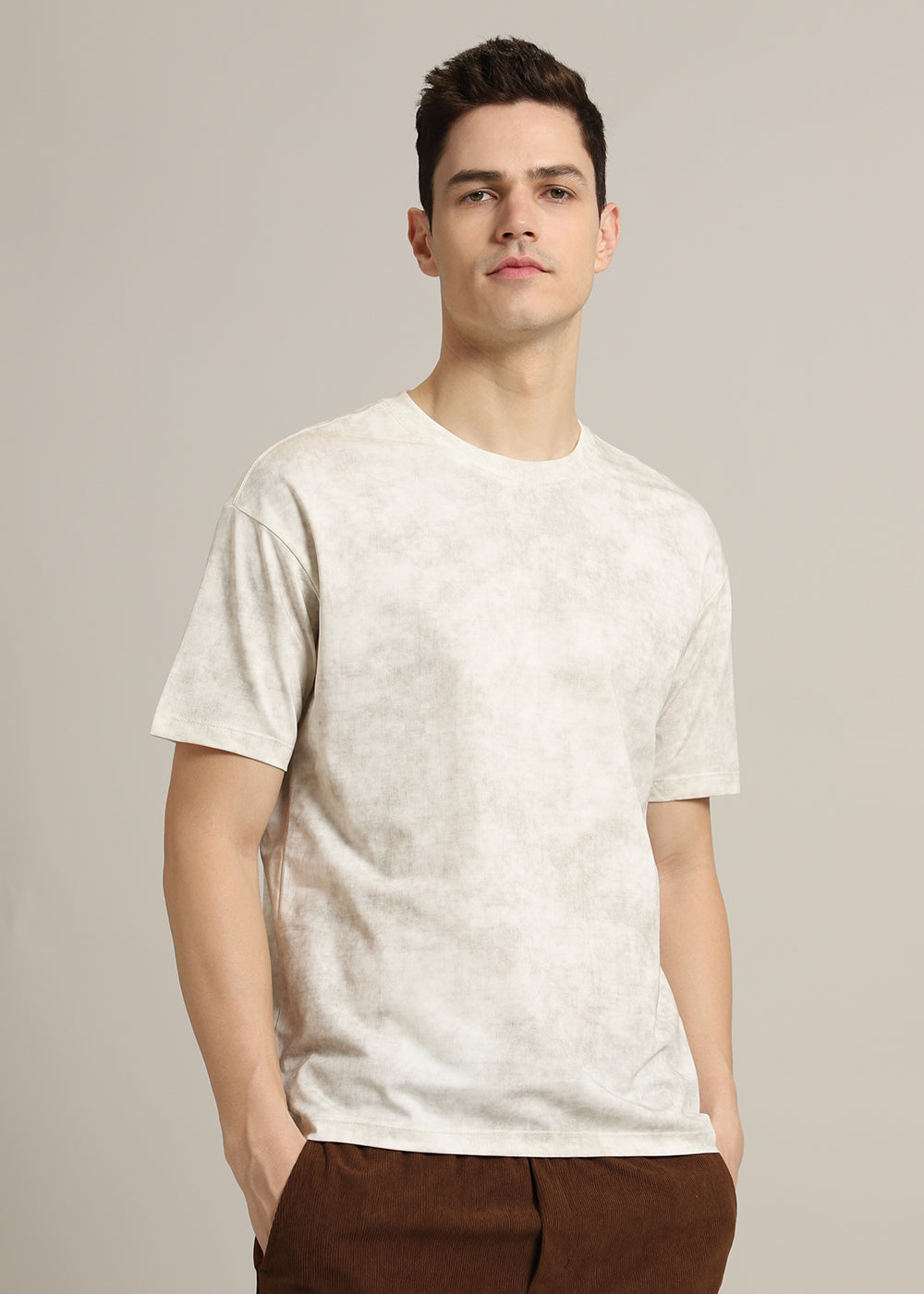 Stone Wash Plain Crew Neck T-Shirt