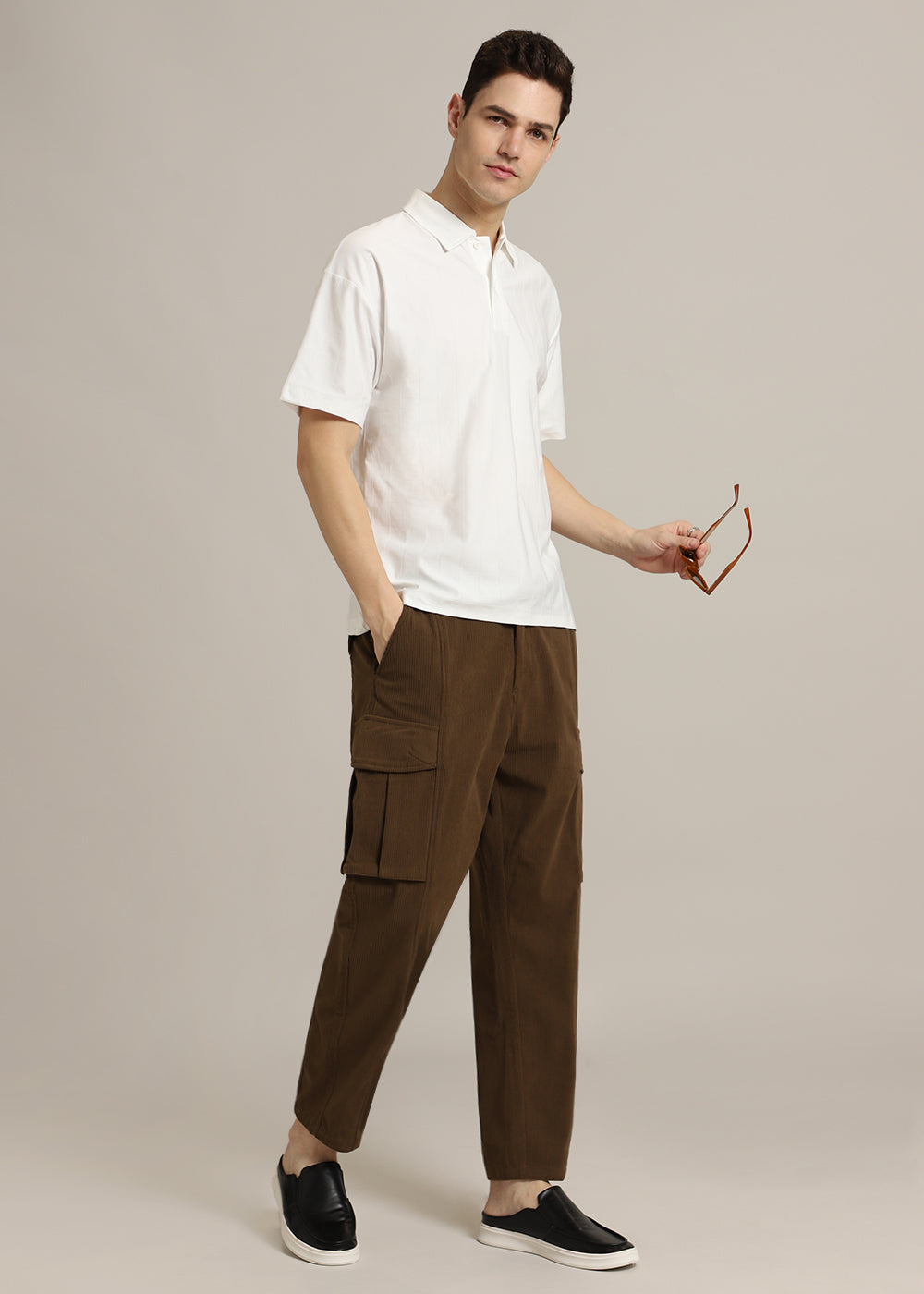 Striped White Plain Polo T-Shirt