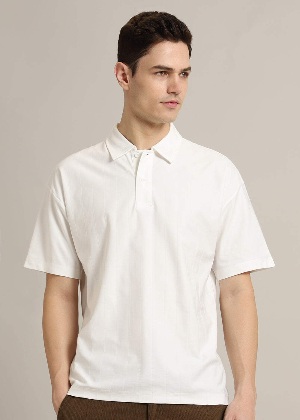 Striped White Plain Polo T-Shirt