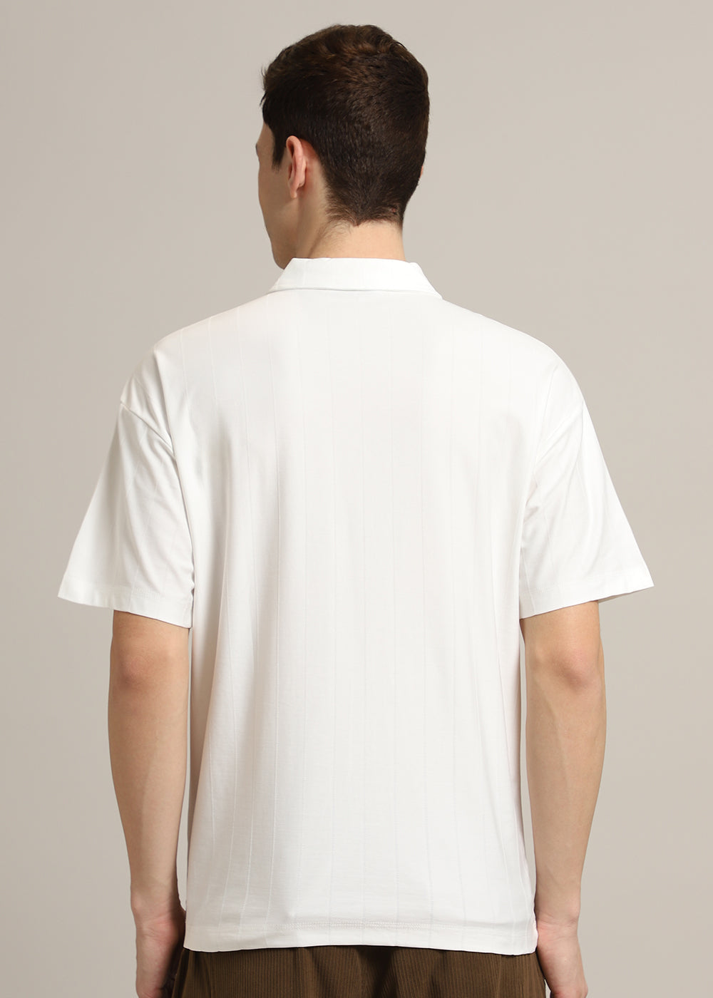 Striped White Plain Polo T-Shirt