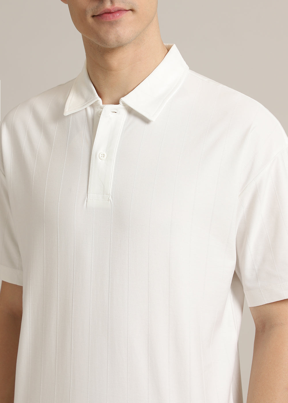 Striped White Plain Polo T-Shirt