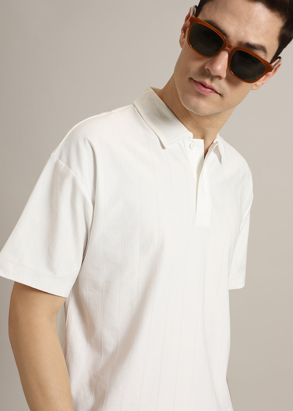 Striped White Plain Polo T-Shirt