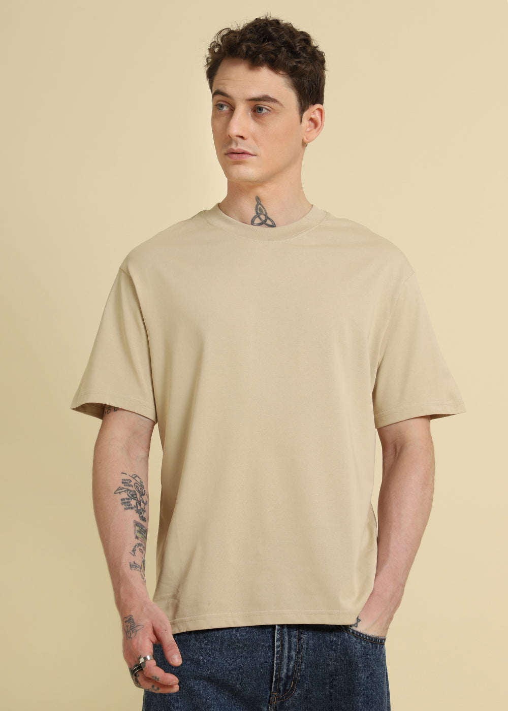 Tan Beige Plain Oversized T-shirt