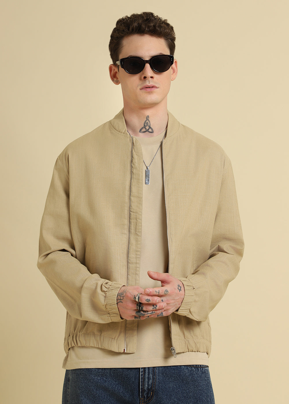 Tan Beige Plain Oversized T-shirt