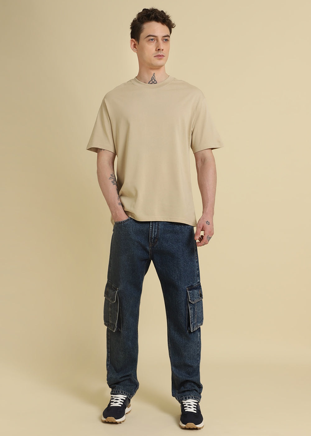 Tan Beige Plain Oversized T-shirt
