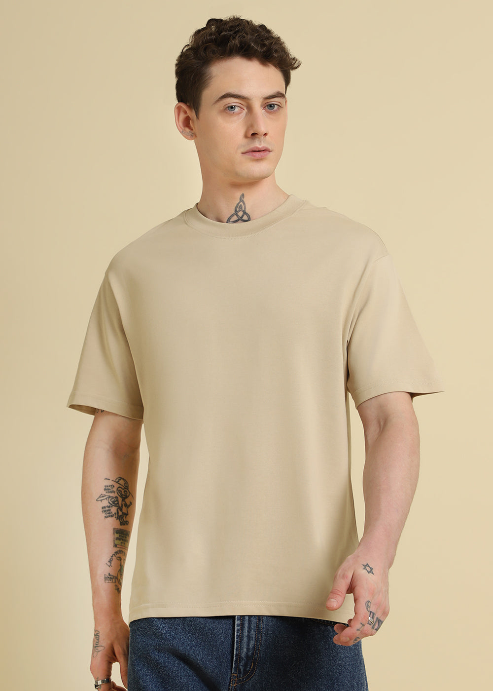 Tan Beige Plain Oversized T-shirt