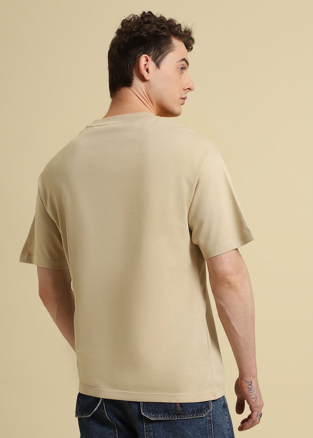 Tan Beige Plain Oversized T-shirt