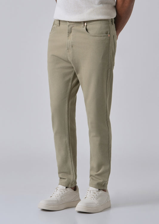 Tan Green Carrot Fit Denim