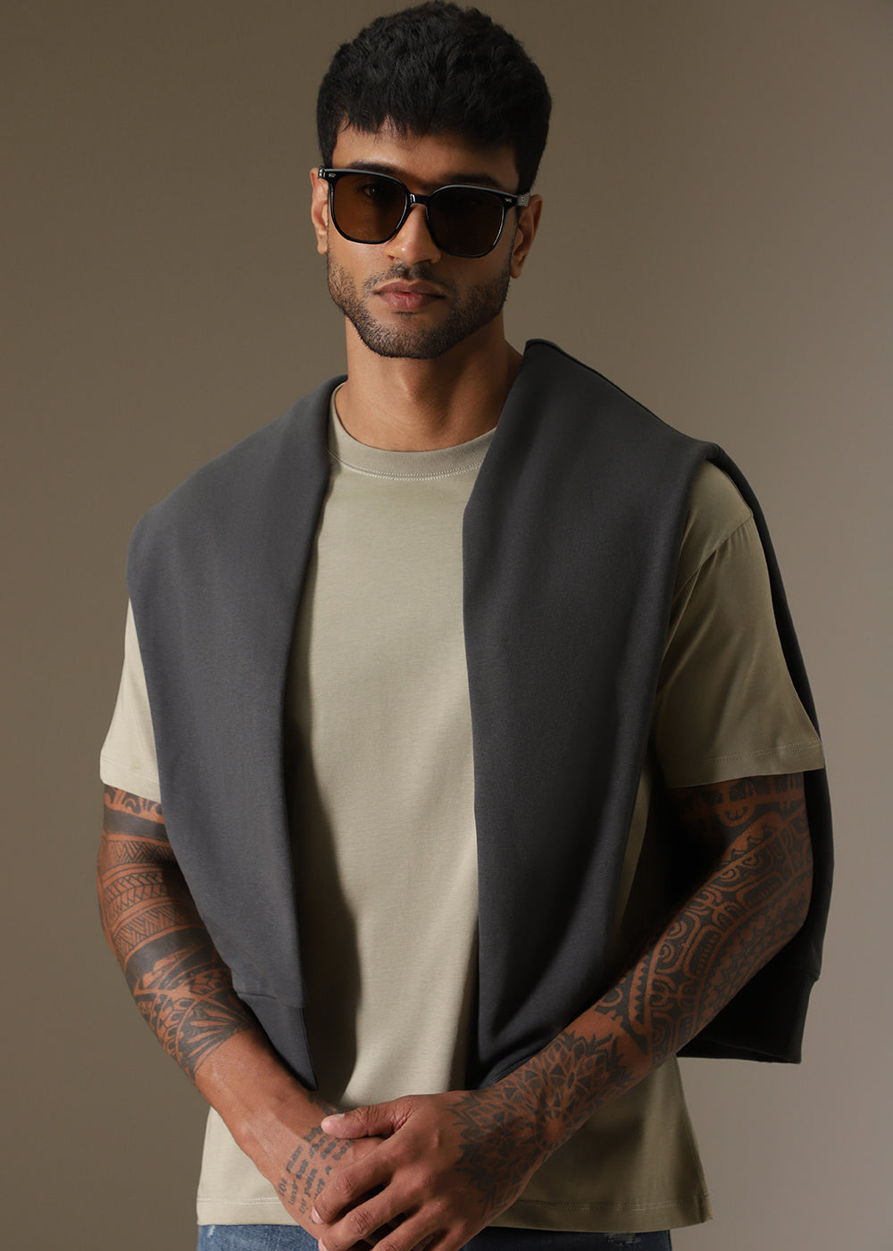 Tan Plain Regular Fit T-shirt