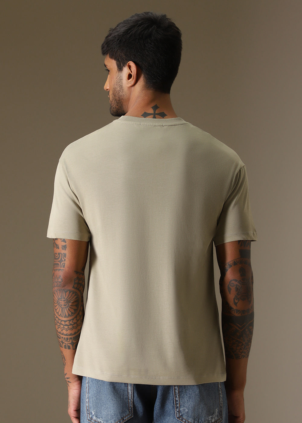 Tan Plain Regular Fit T-shirt