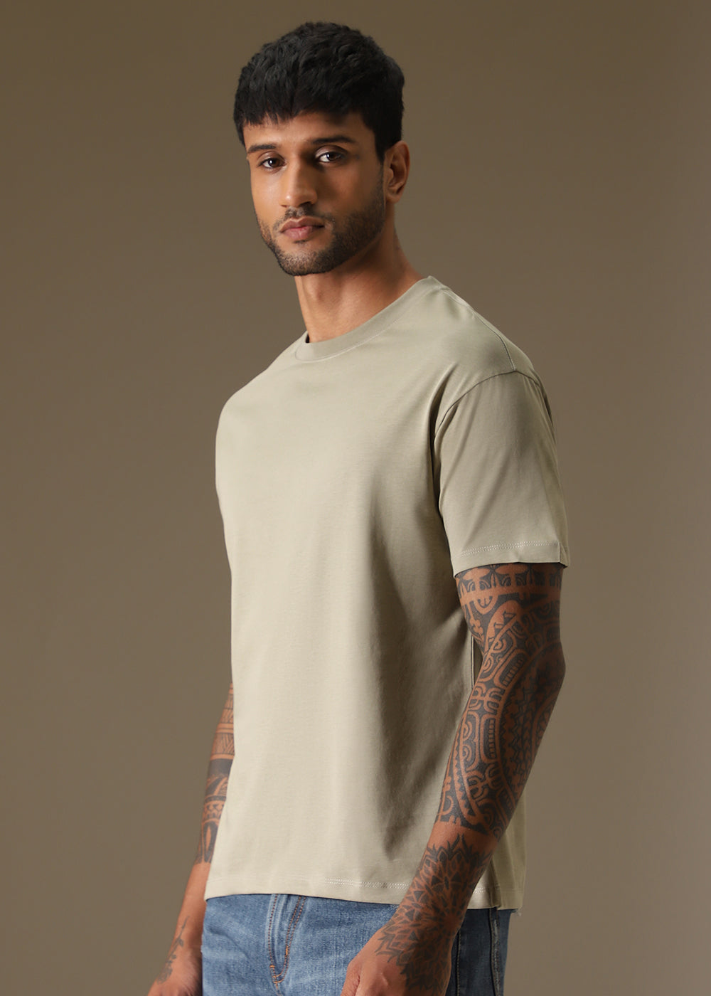 Tan Plain Regular Fit T-shirt