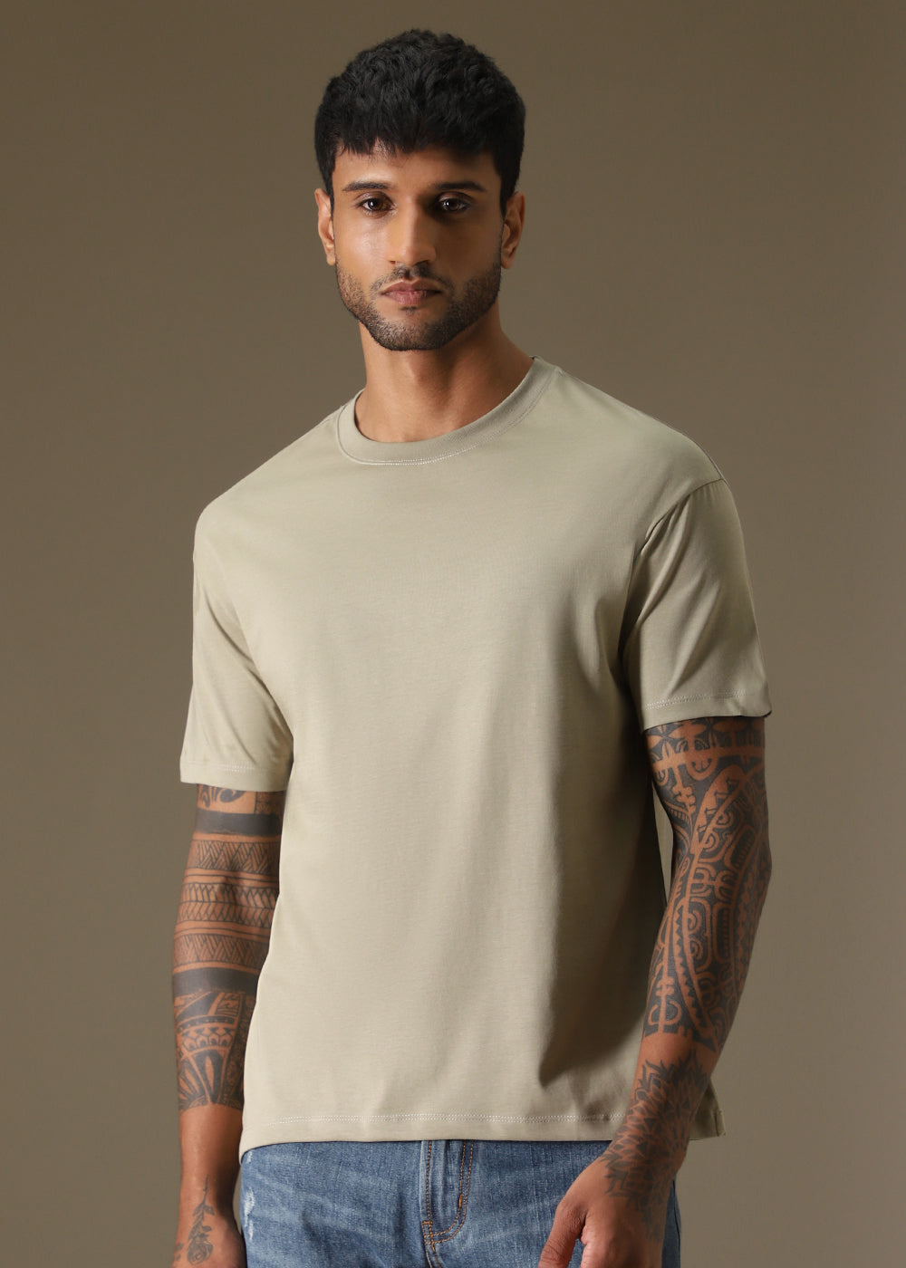 Tan Plain Regular Fit T-shirt