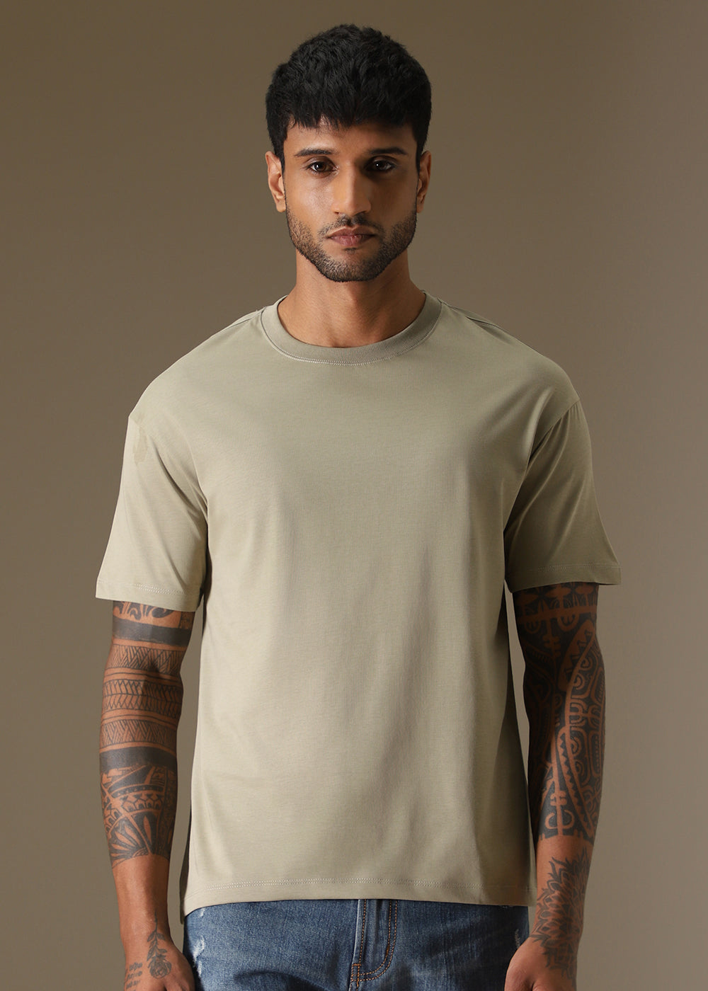Tan Plain Regular Fit T-shirt