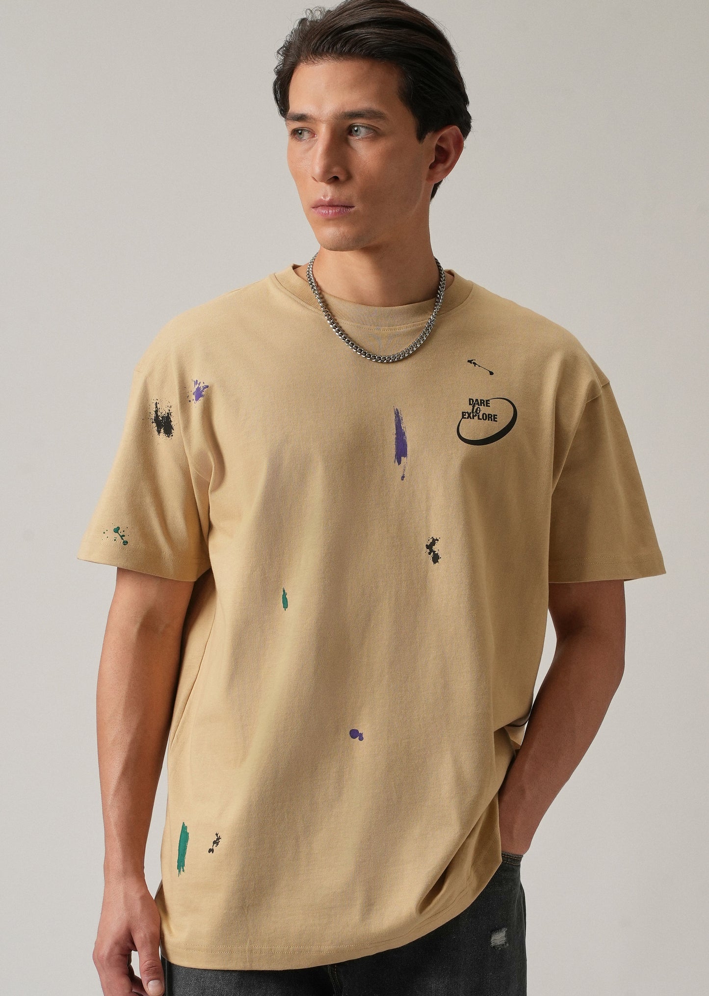 Tan Back Printed Oversized T-Shirt