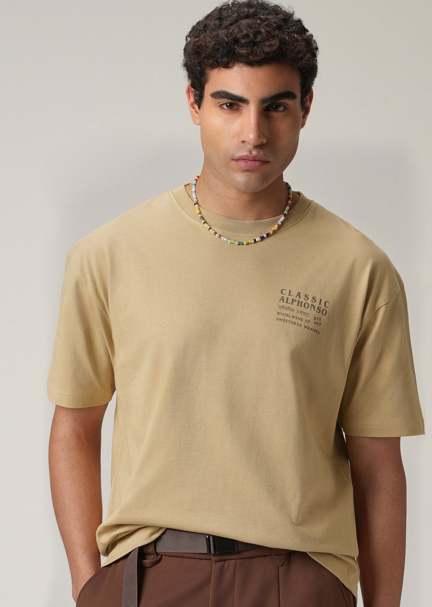 Tan Beige Back Printed Oversized T-Shirt