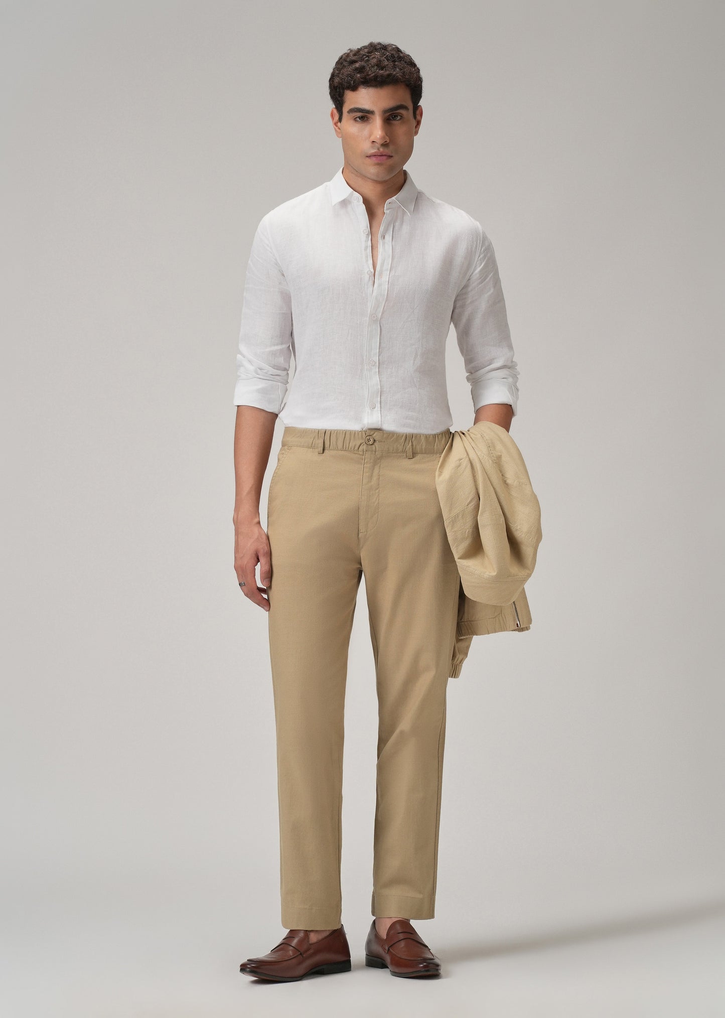Taupe Beige Cotton Trouser