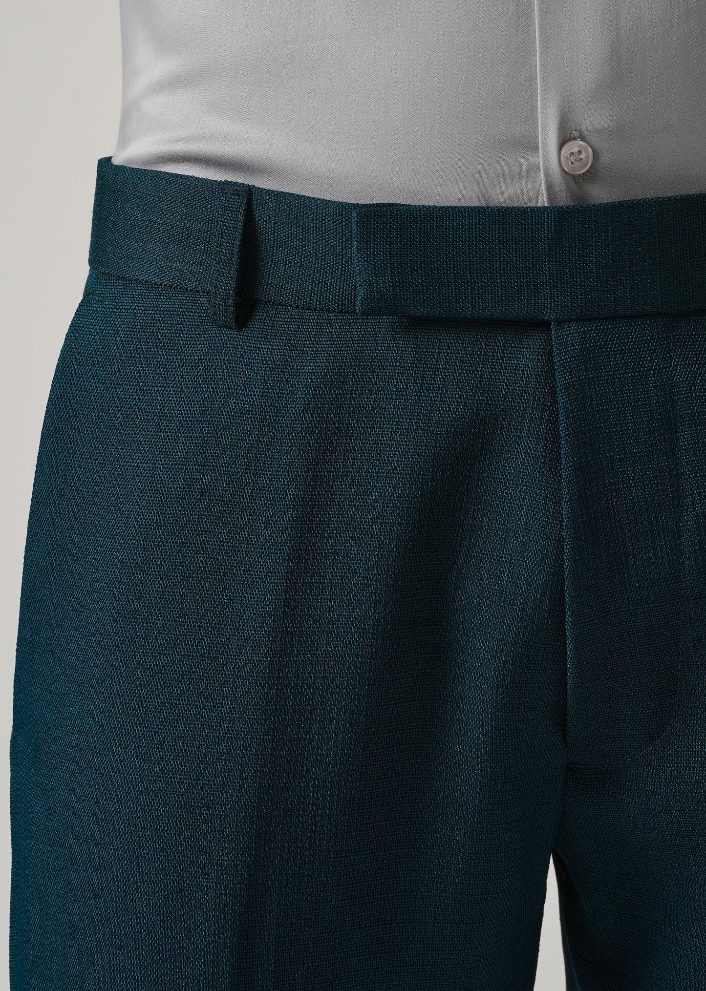Teal Blue Blended Linen Formal Trouser