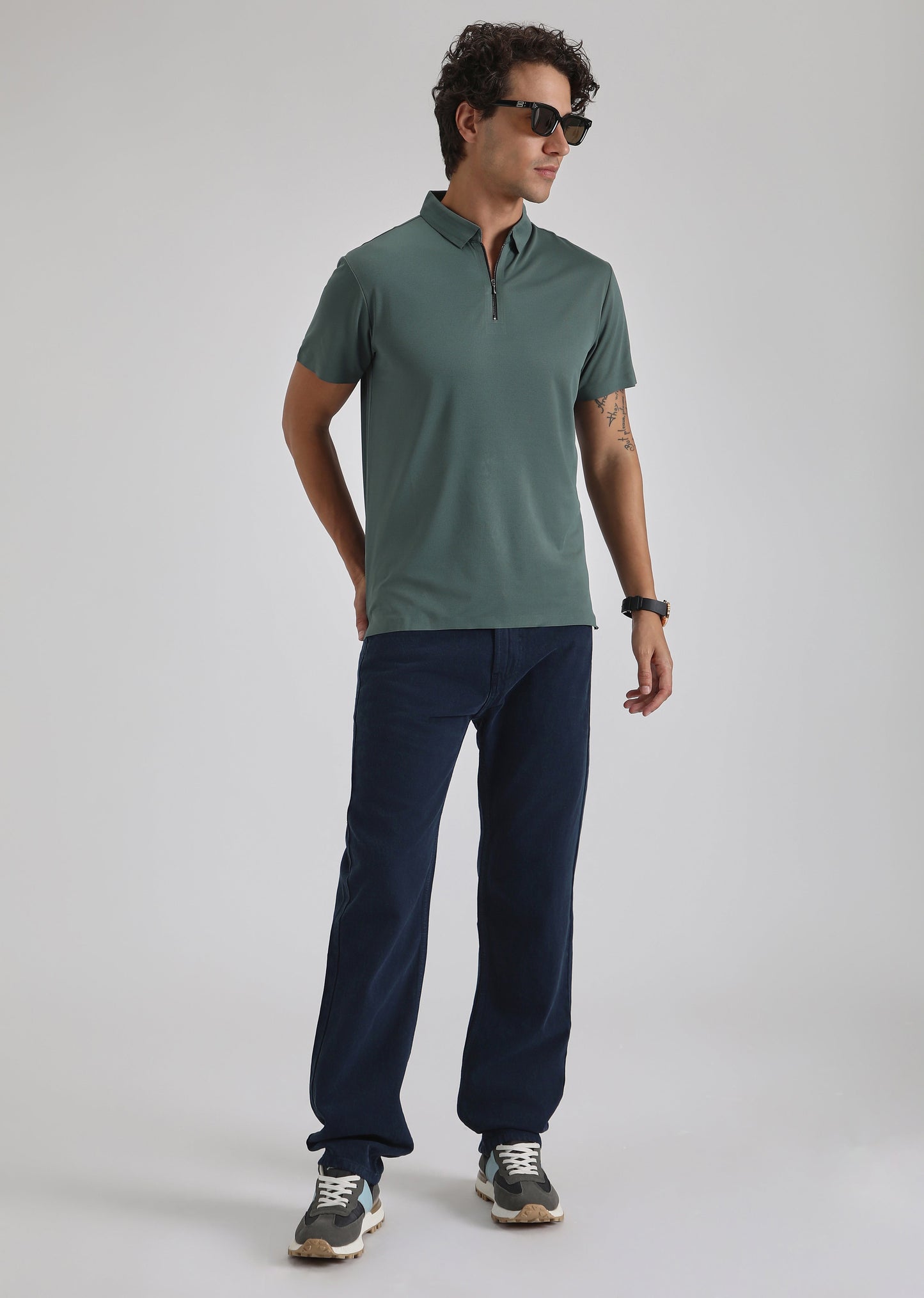Teal Plain Zipper Stitchless Polo T-shirt