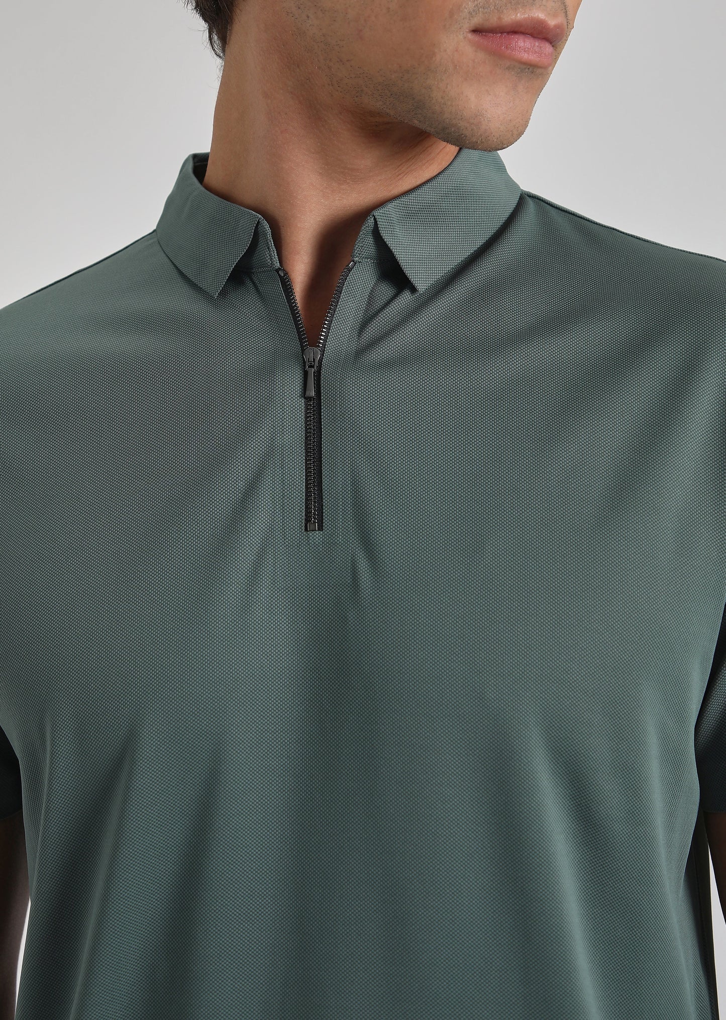 Teal Plain Zipper Stitchless Polo T-shirt