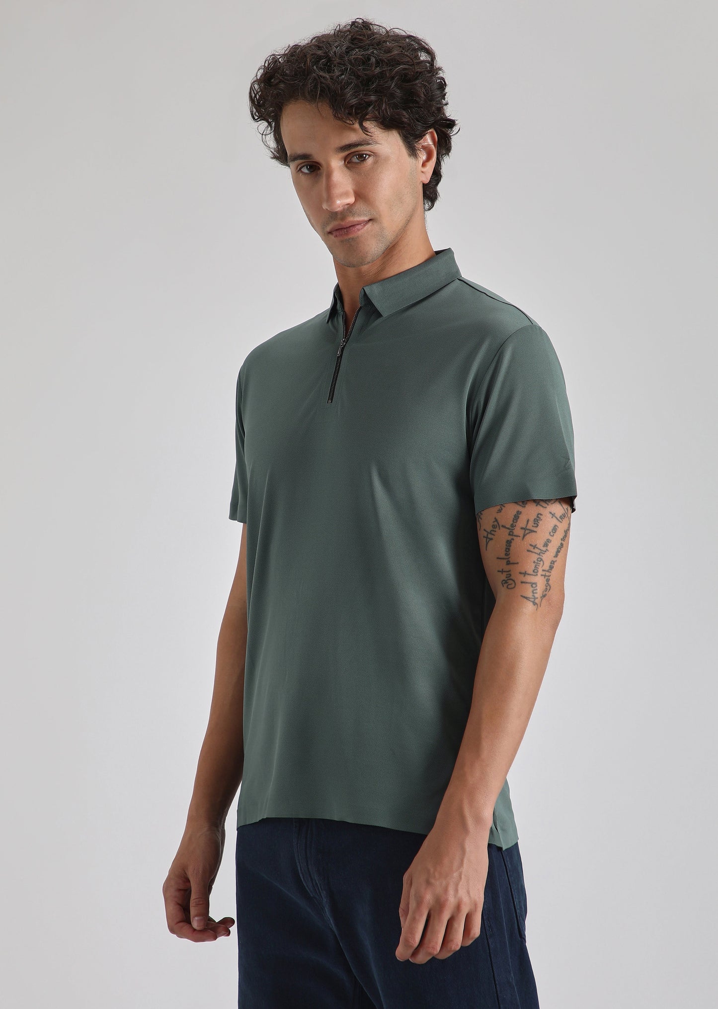 Teal Plain Zipper Stitchless Polo T-shirt