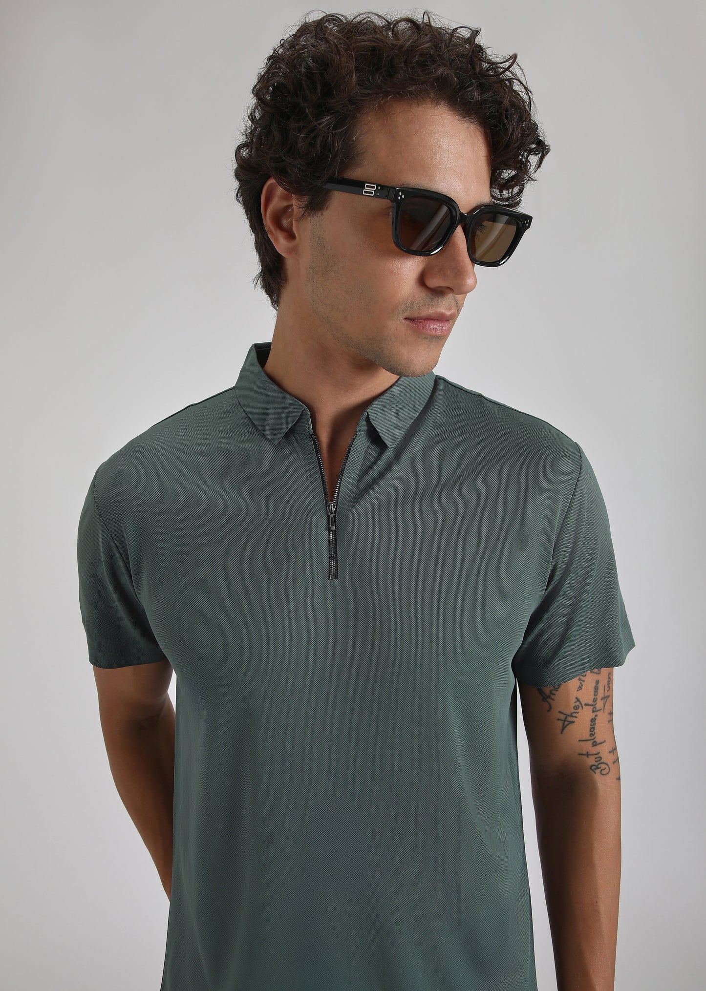 Teal Plain Zipper Stitchless Polo T-shirt