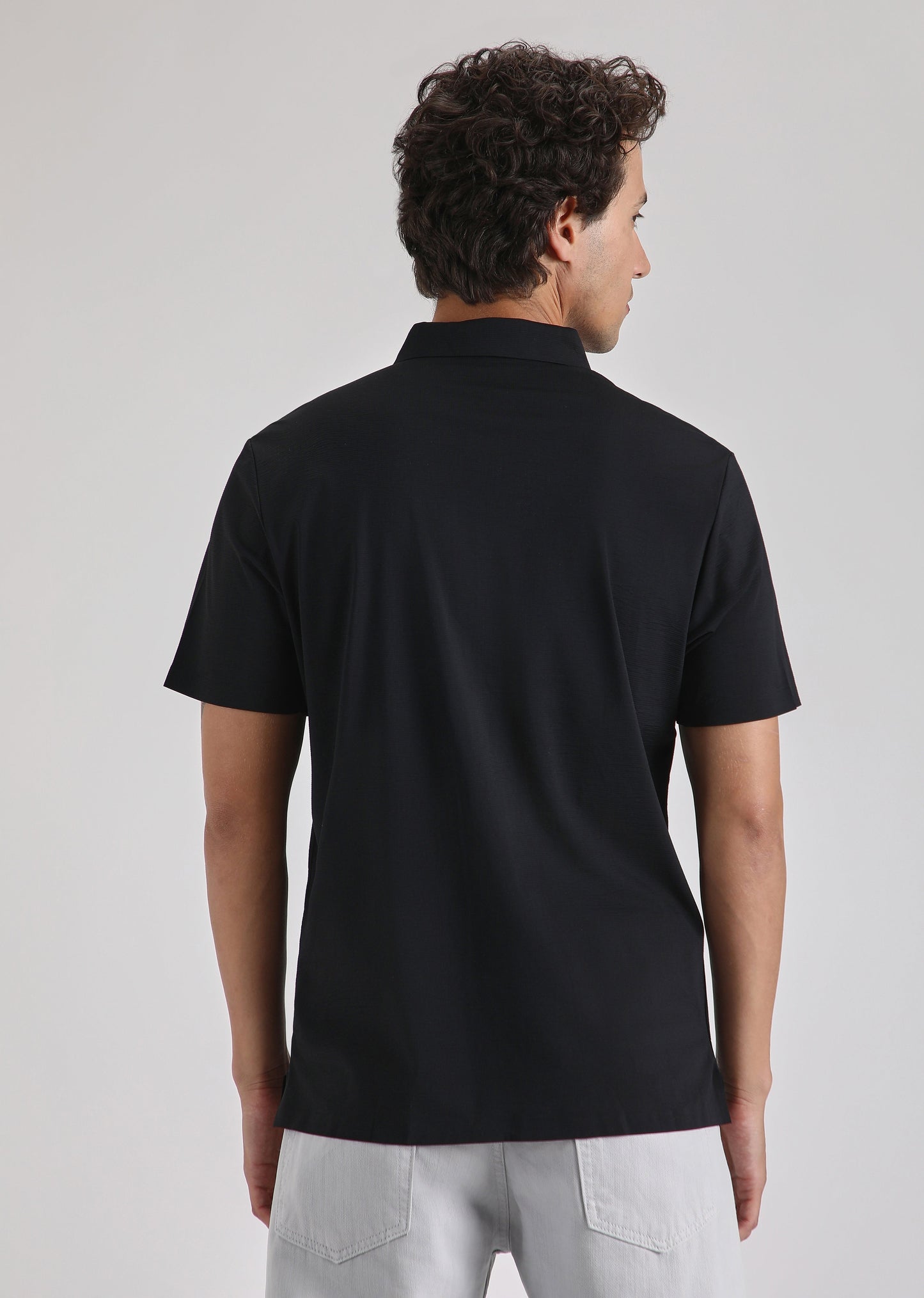 Textured Black Plain Stitchless Polo T-shirt