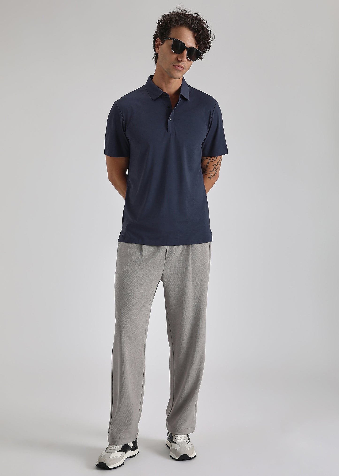 Textured Blue Plain Stitchless Polo T-shirt