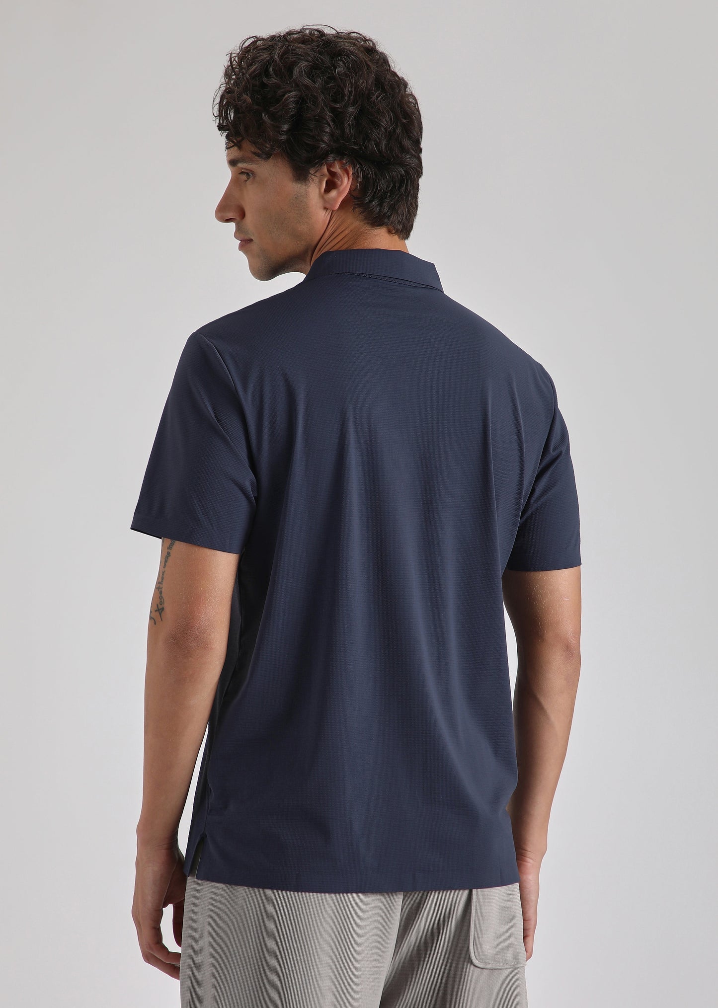 Textured Blue Plain Stitchless Polo T-shirt