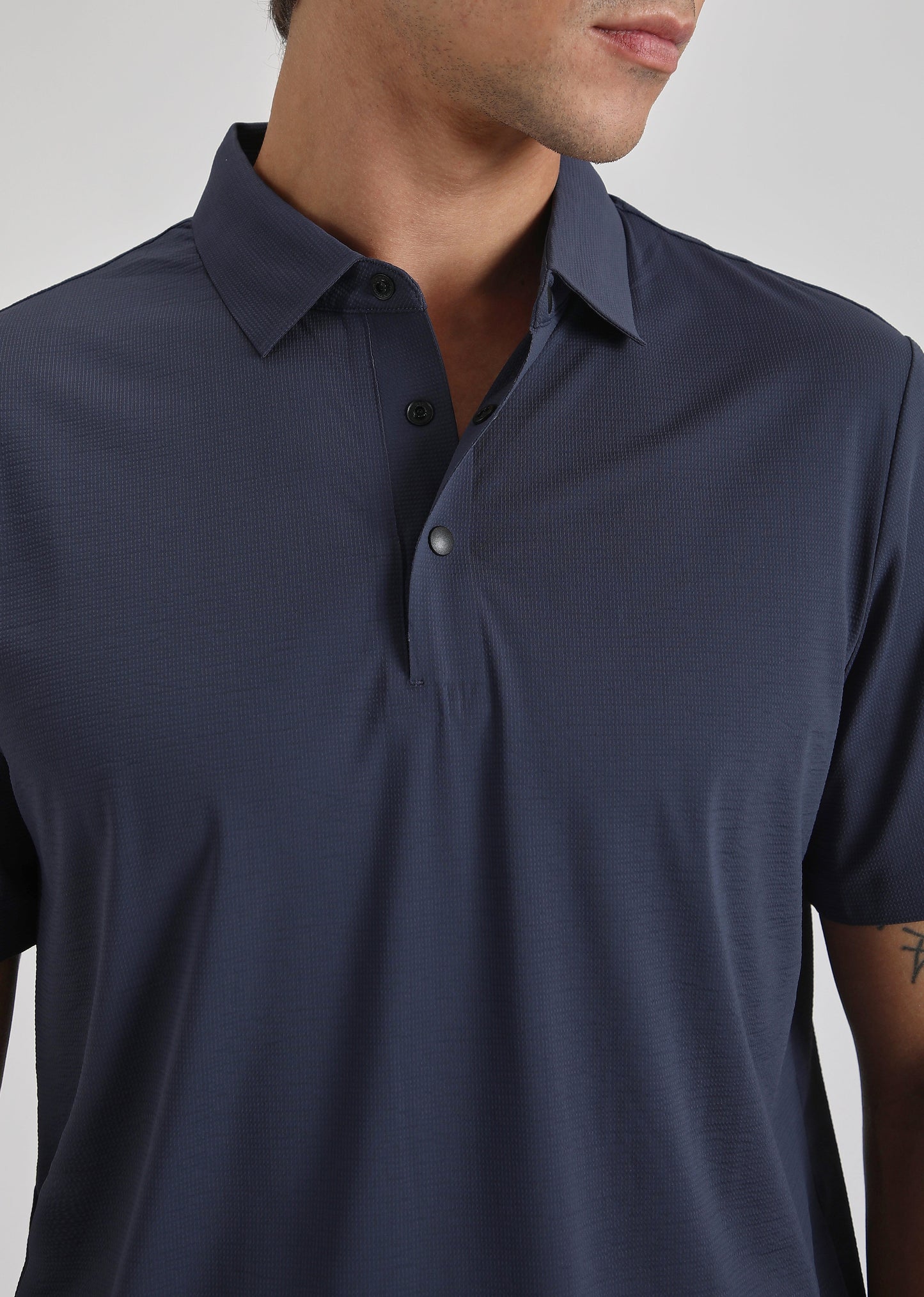 Textured Blue Plain Stitchless Polo T-shirt