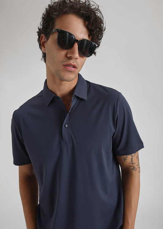 Textured Blue Plain Stitchless Polo T-shirt
