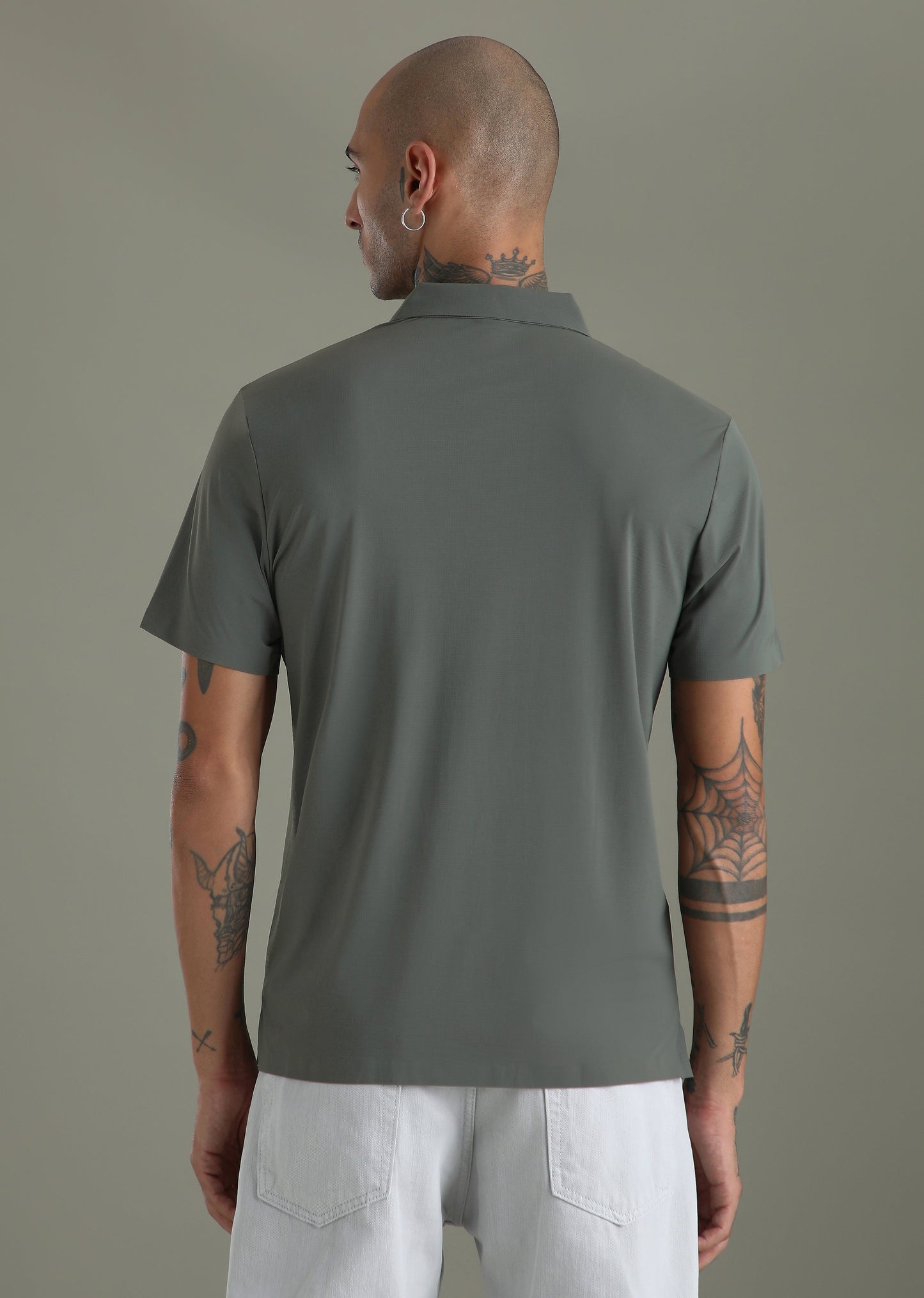 Textured Grey Plain Stitchless Polo T-shirt