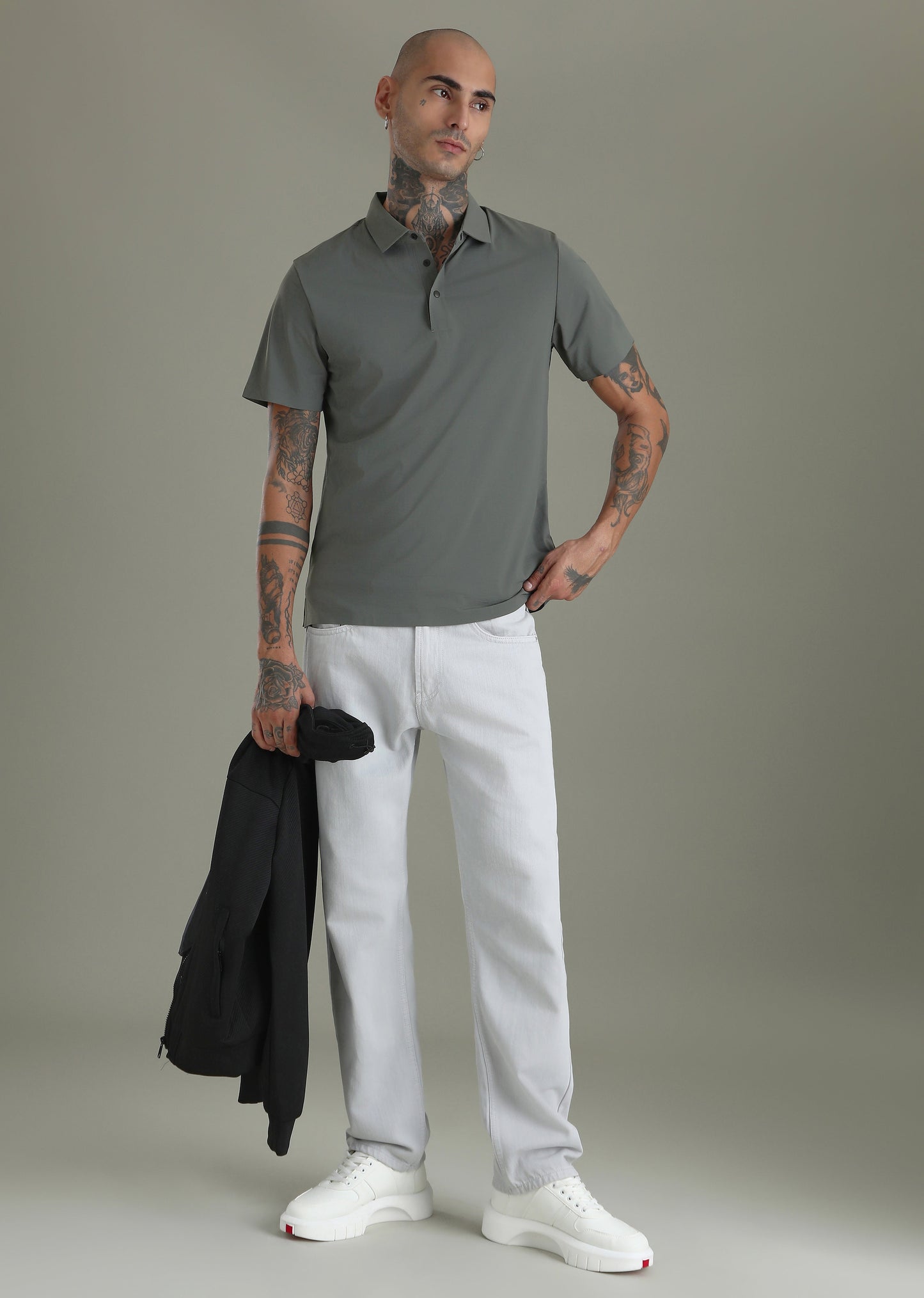 Textured Grey Plain Stitchless Polo T-shirt