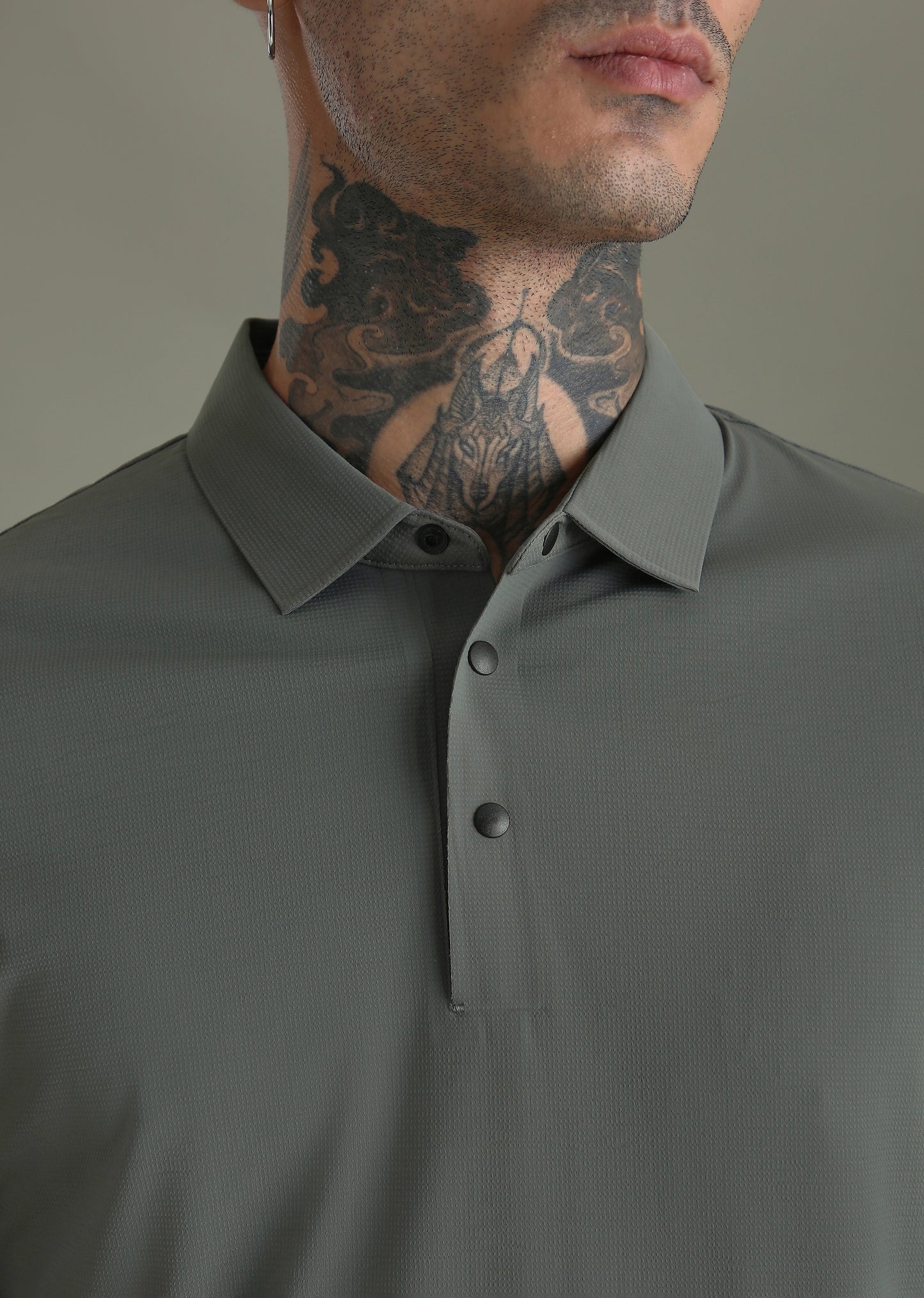 Textured Grey Plain Stitchless Polo T-shirt