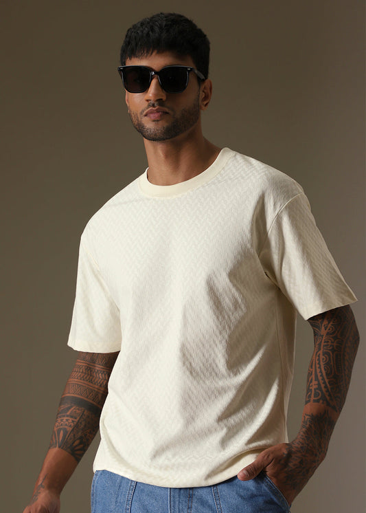 Textured Off White Plain Oversized T-shirt