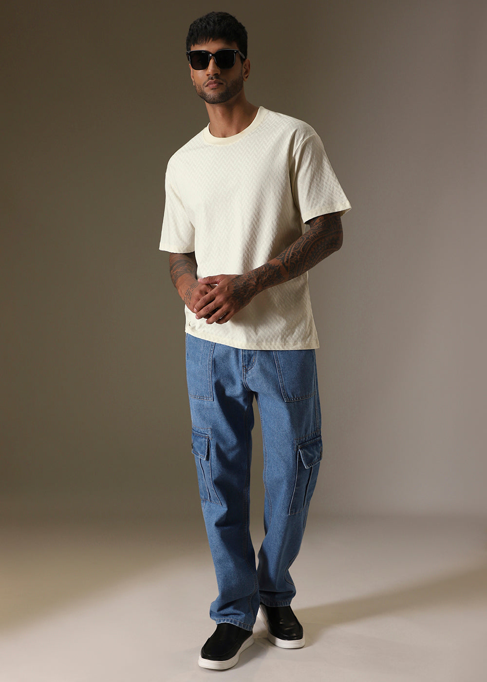 Textured Off White Plain Oversized T-shirt