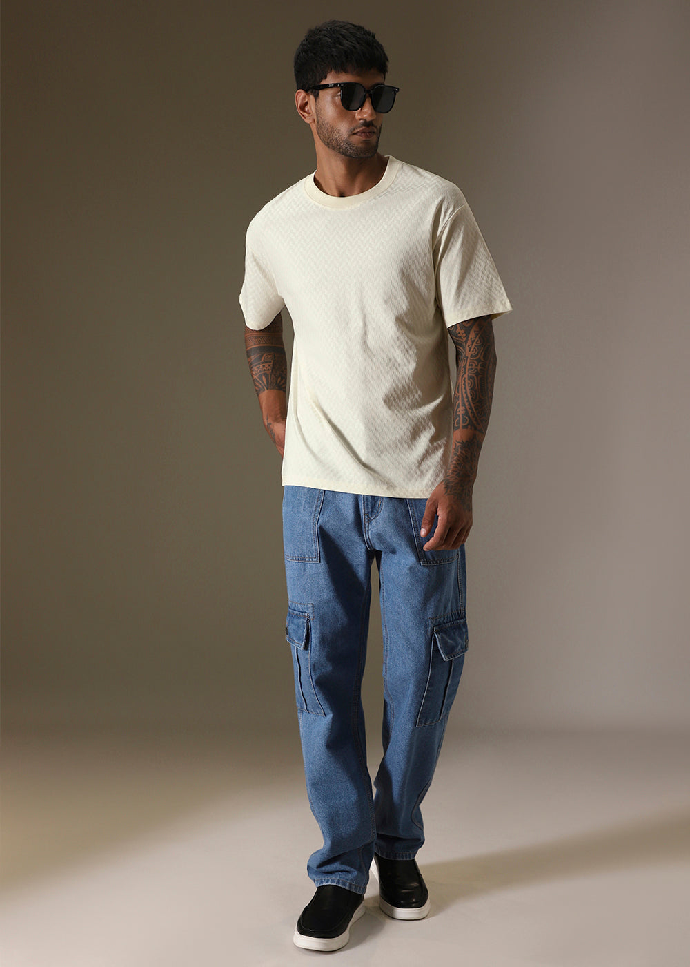 Textured Off White Plain Oversized T-shirt