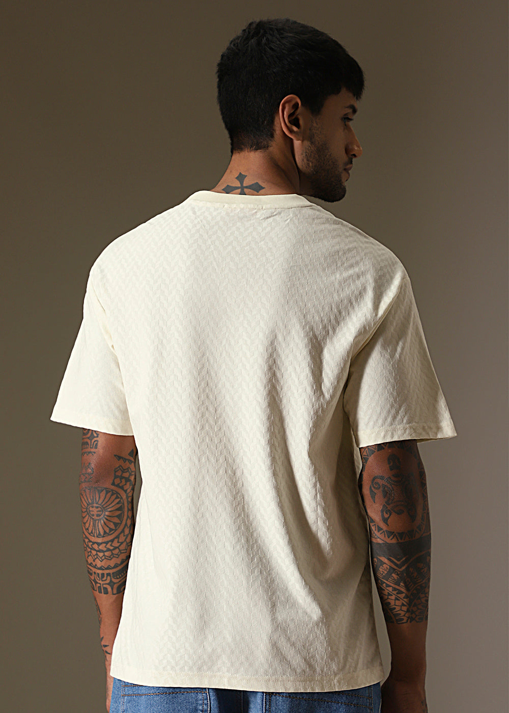 Textured Off White Plain Oversized T-shirt