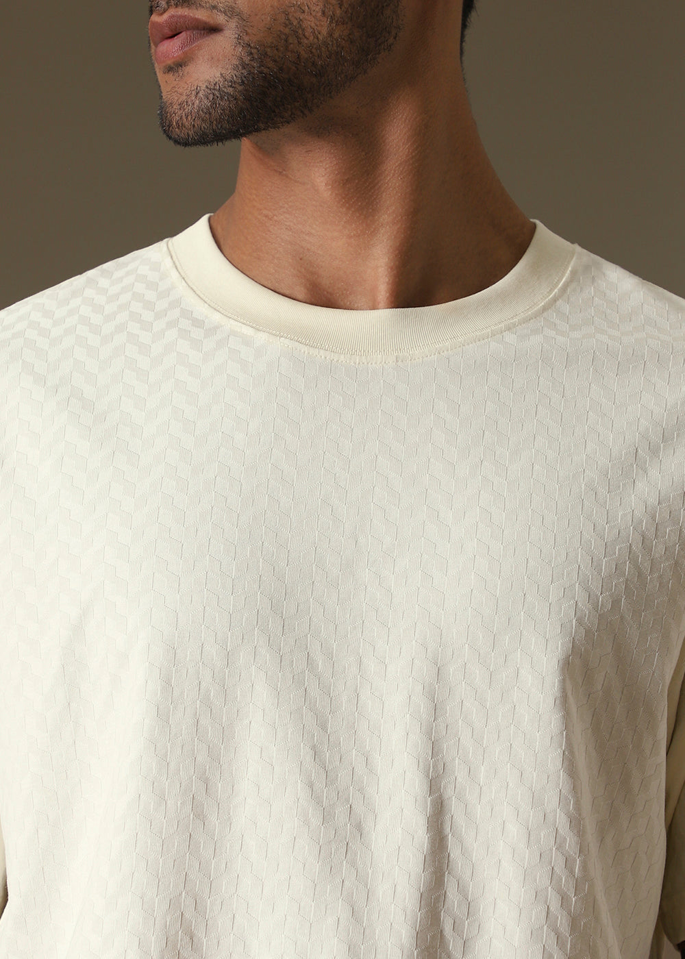 Textured Off White Plain Oversized T-shirt