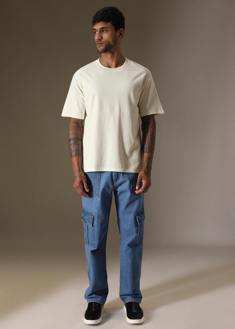 Textured Off White Plain Oversized T-shirt