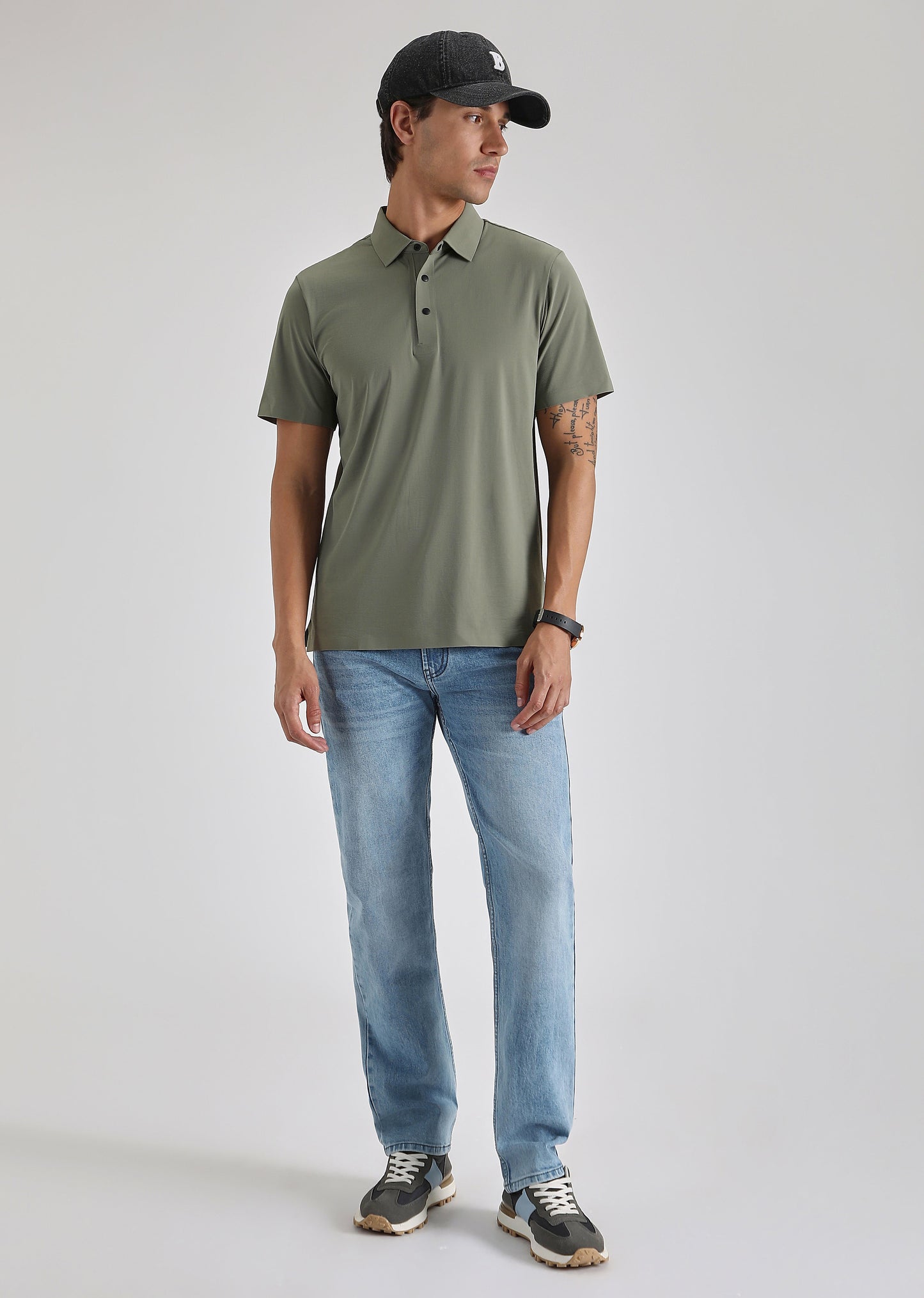 Textured Olive Plain Stitchless Polo T-shirt