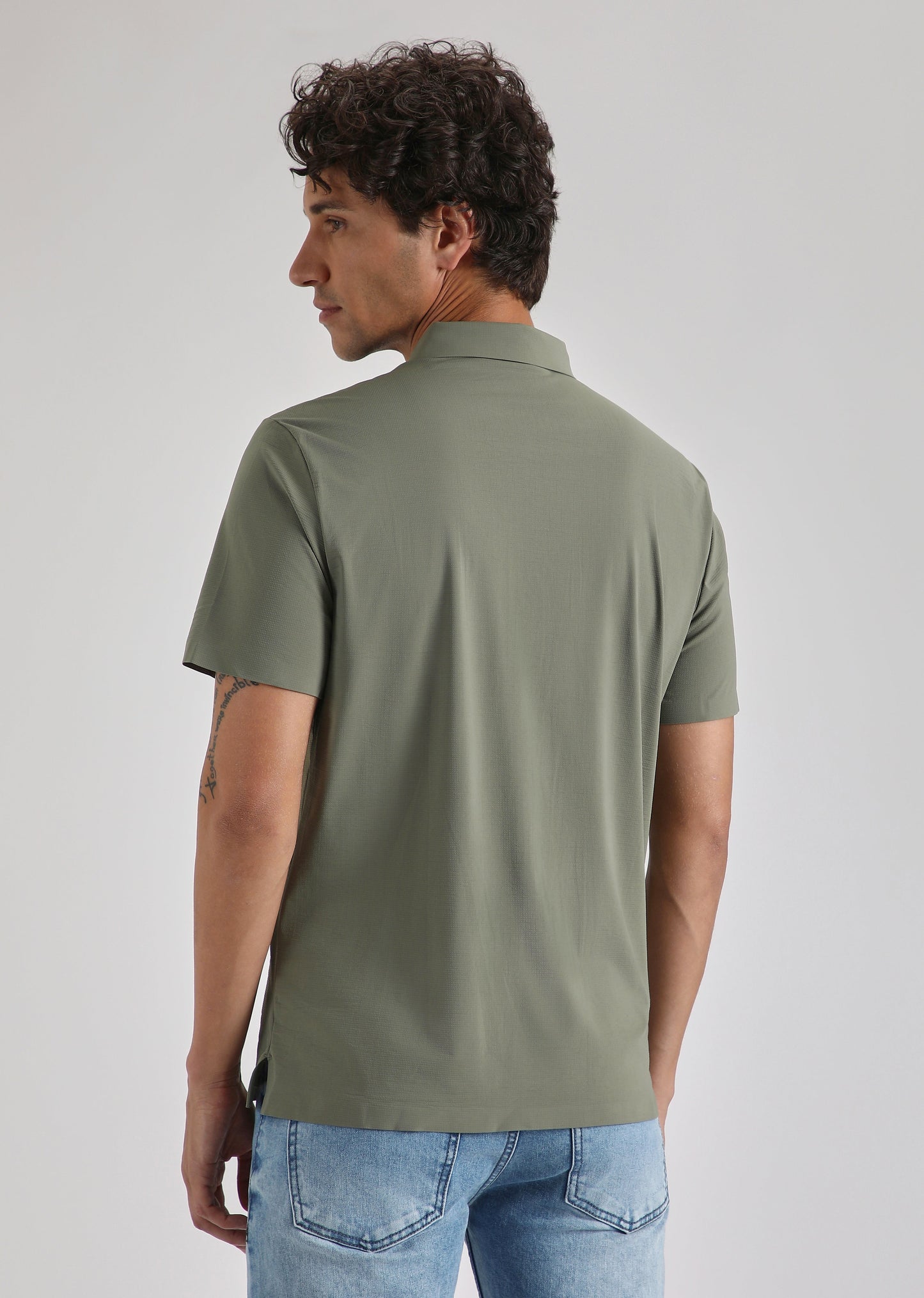 Textured Olive Plain Stitchless Polo T-shirt