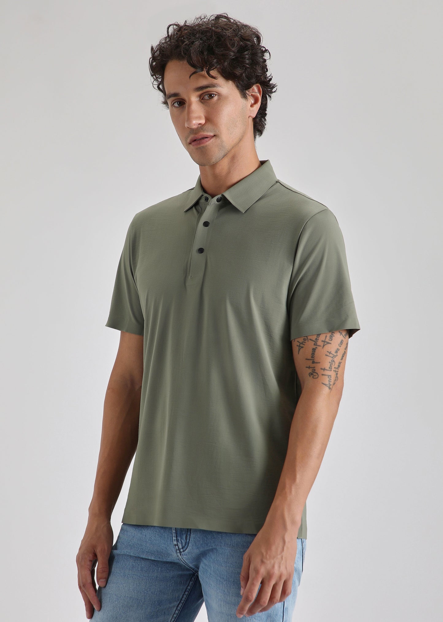 Textured Olive Plain Stitchless Polo T-shirt