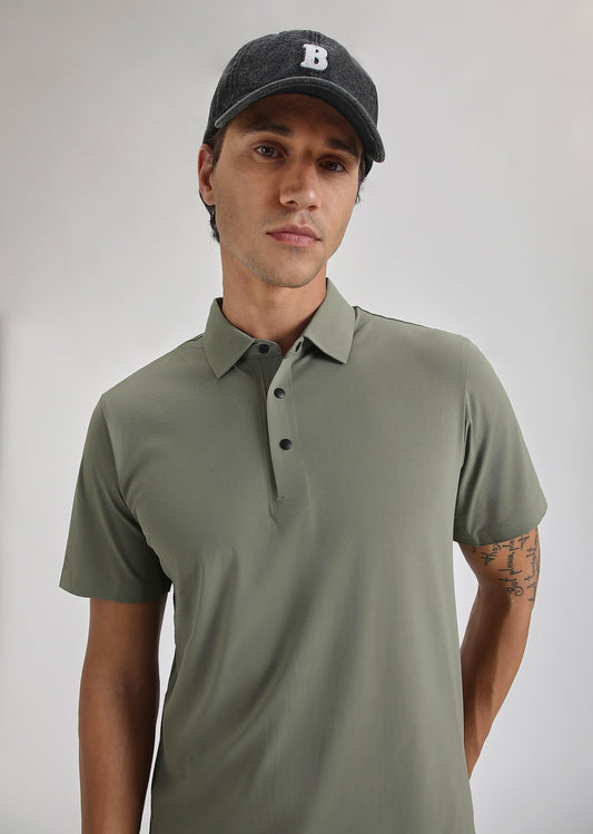 Textured Olive Plain Stitchless Polo T-shirt
