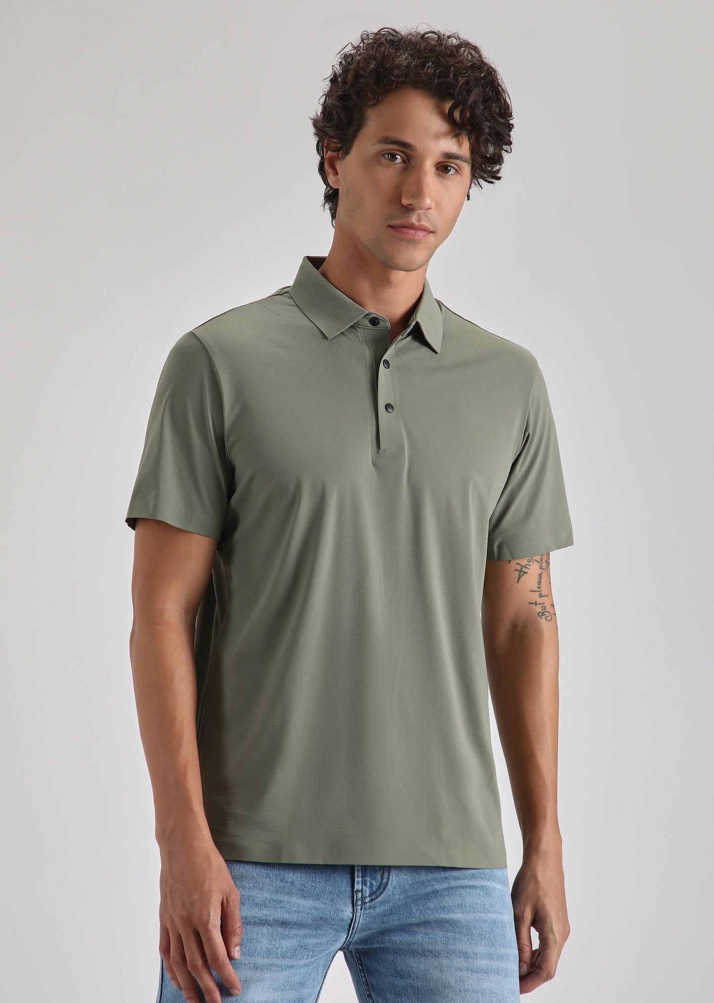 Textured Olive Plain Stitchless Polo T-shirt