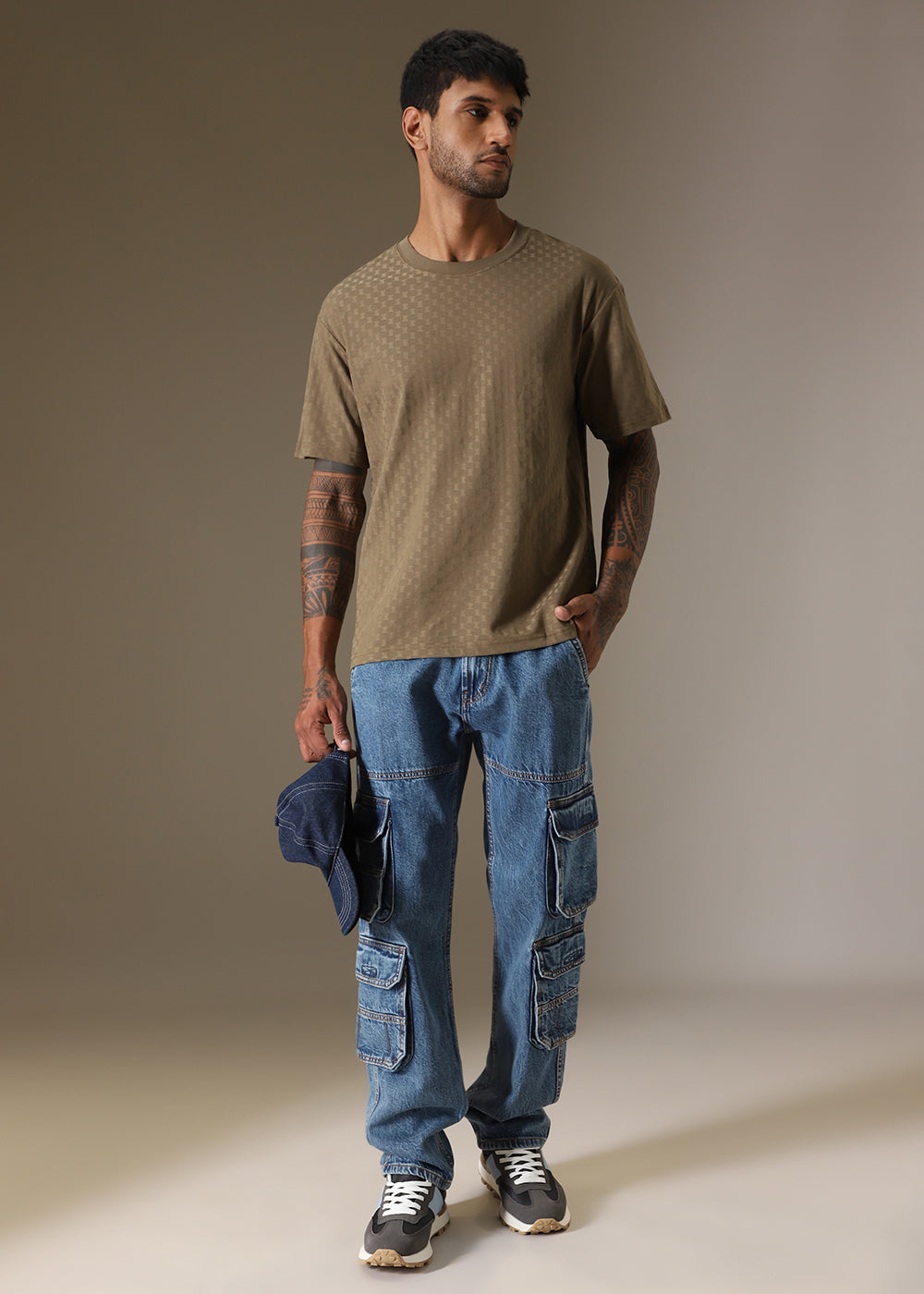 Olive Plain Texture Oversized T-shirt