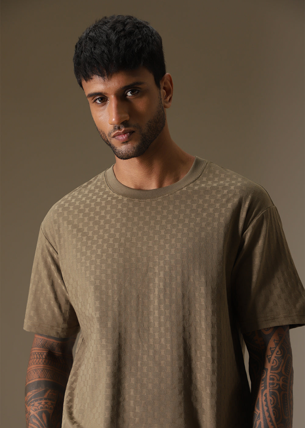 Olive Plain Texture Oversized T-shirt