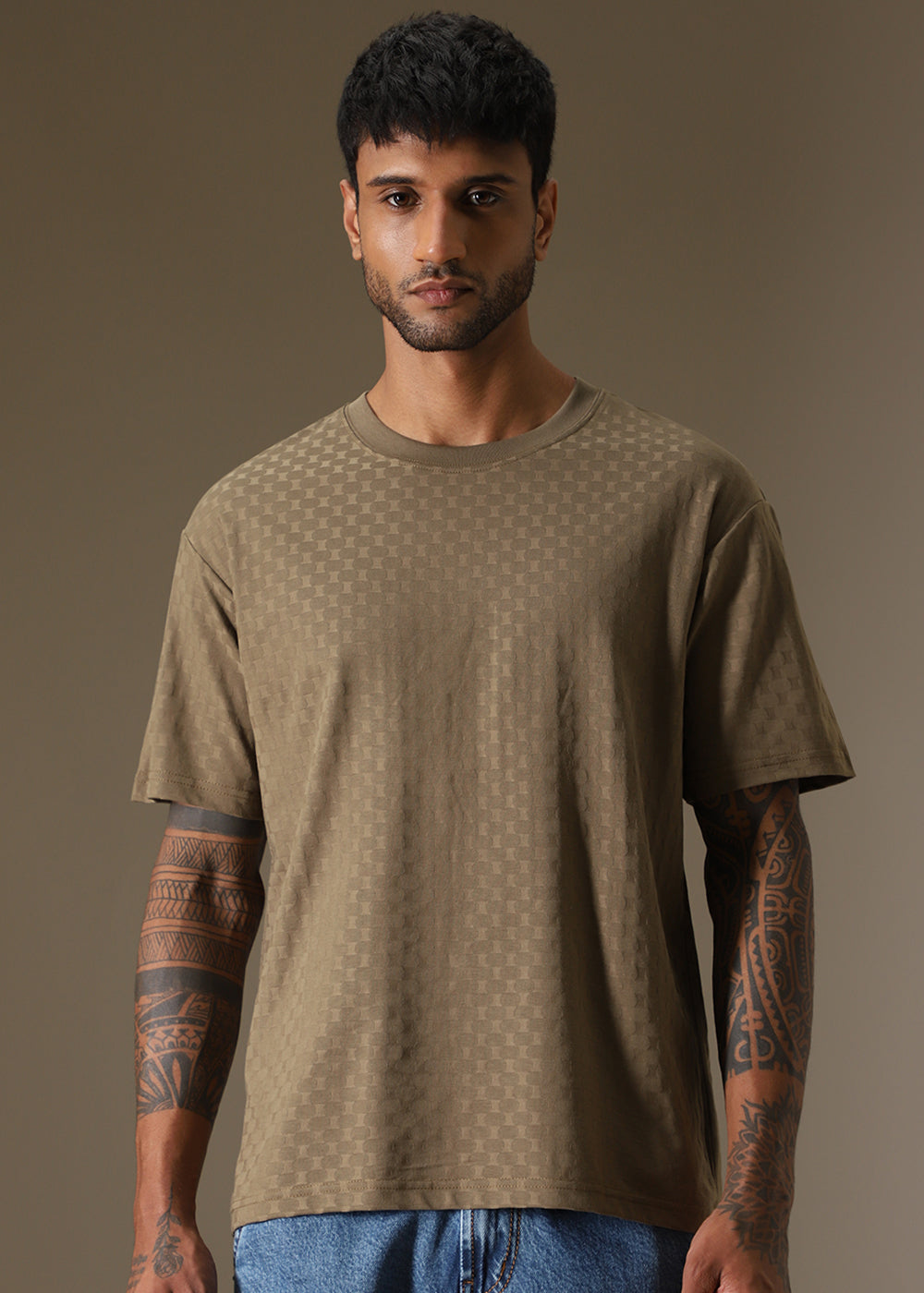 Olive Plain Texture Oversized T-shirt